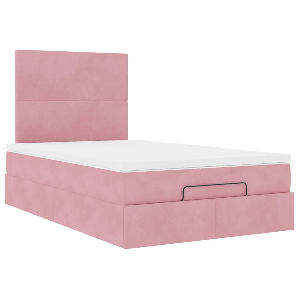 Cadre de lit ottoman avec matelas rose 120x190 cm velours - XIOS