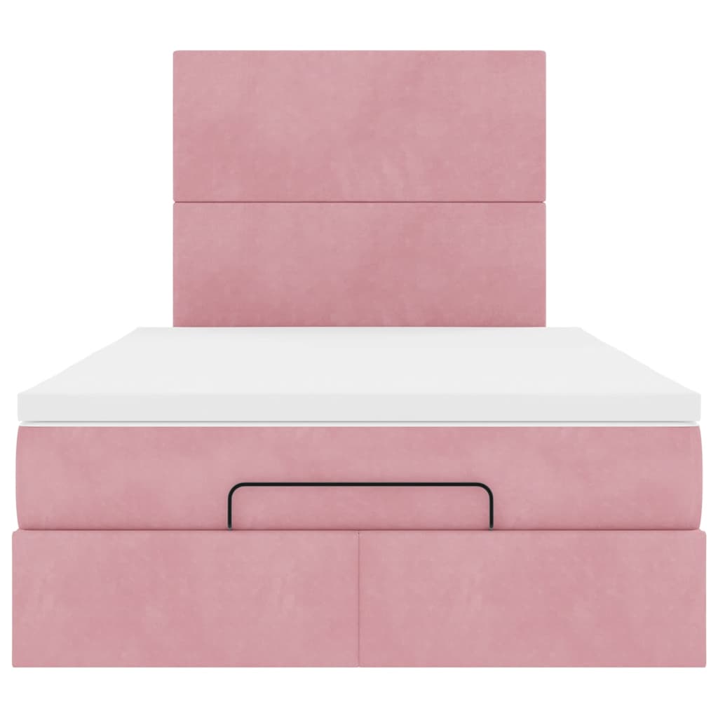 Cadre de lit ottoman avec matelas rose 120x190 cm velours - XIOS