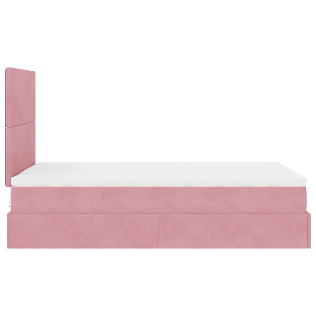 Cadre de lit ottoman avec matelas rose 120x190 cm velours - XIOS