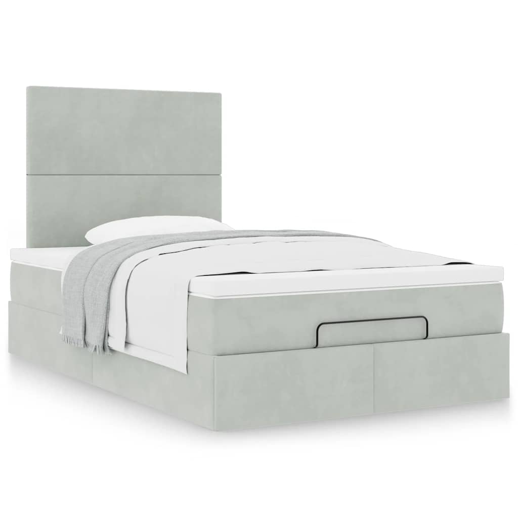 Cadre de lit ottoman et matelas gris clair 120x200 cm velours - XIOS