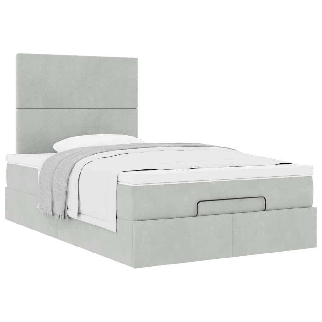 Cadre de lit ottoman et matelas gris clair 120x200 cm velours - XIOS