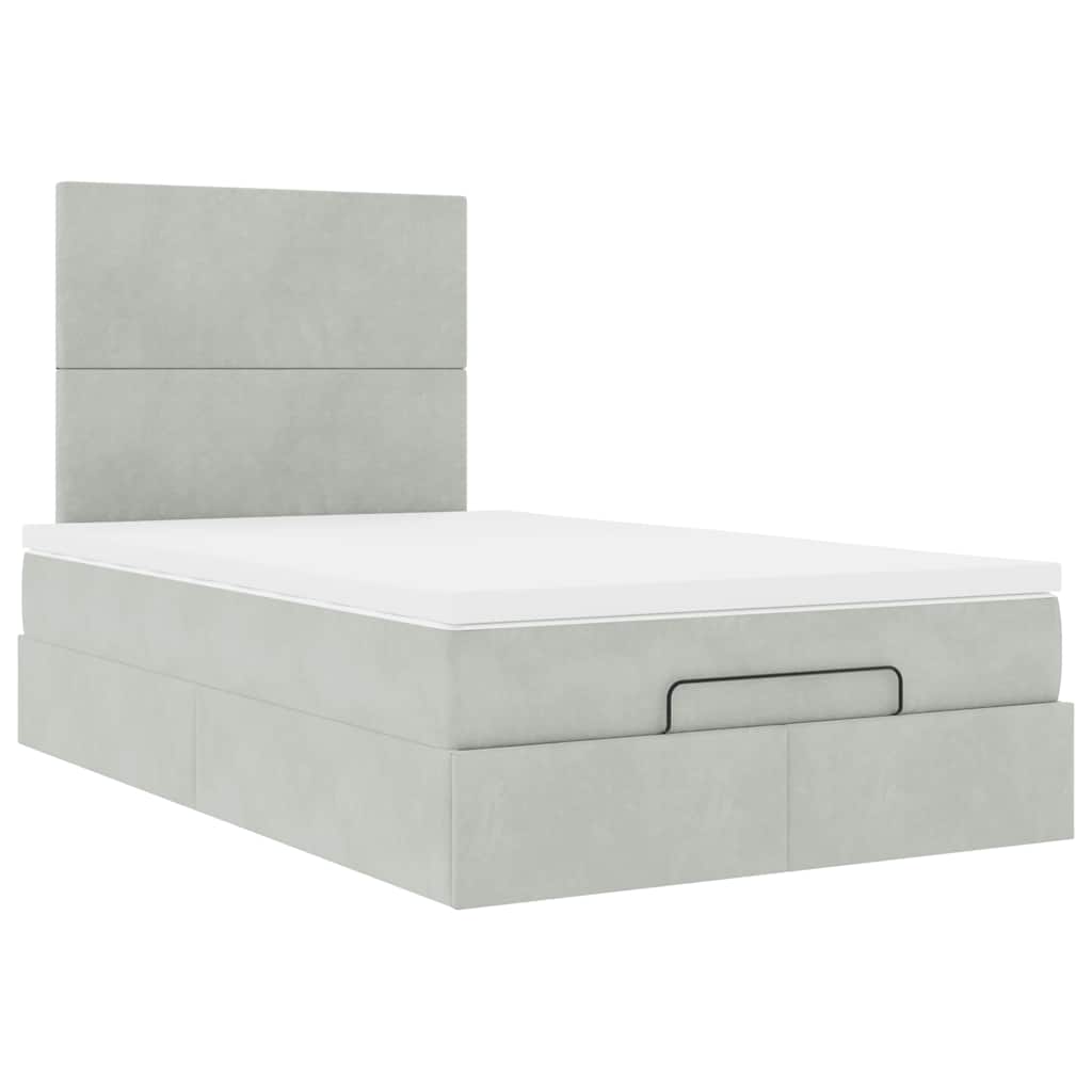 Cadre de lit ottoman et matelas gris clair 120x200 cm velours - XIOS