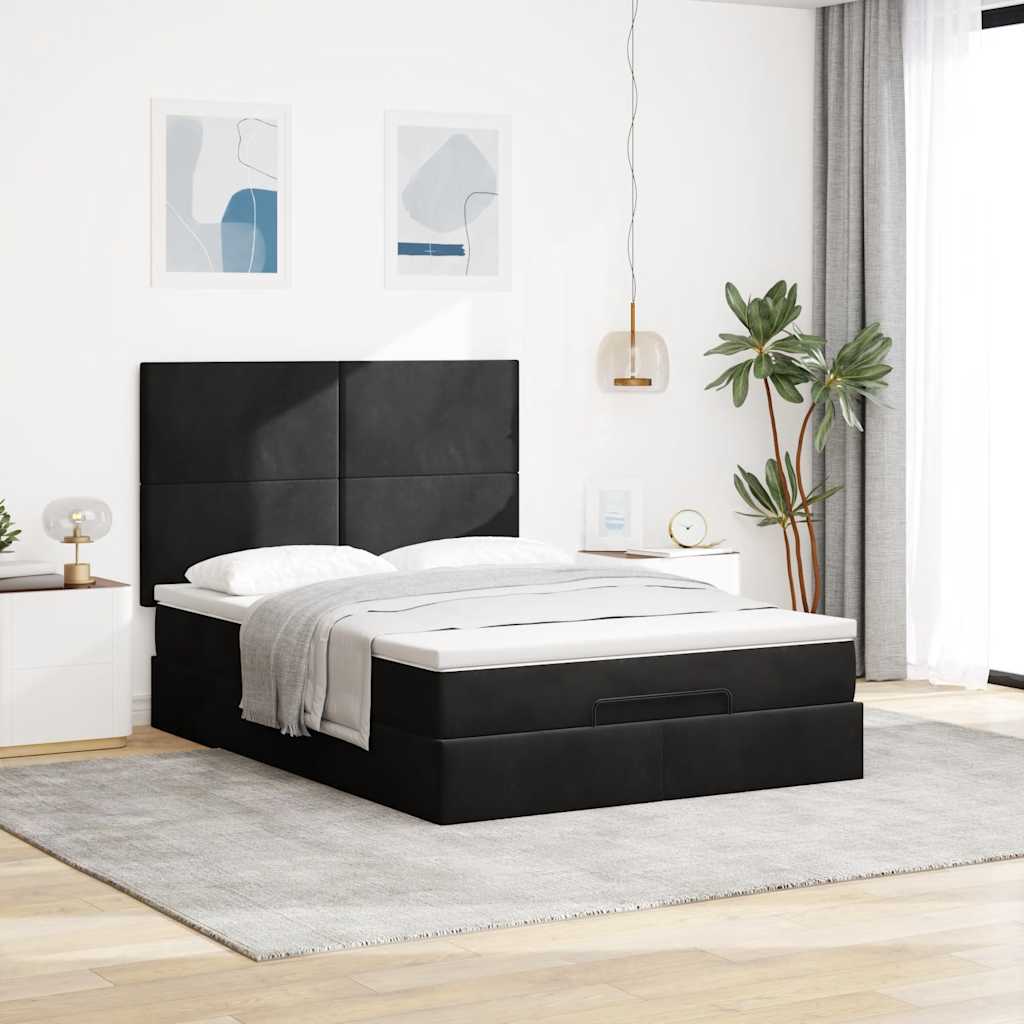 Cadre de lit ottoman avec matelas noir 140x190 cm velours - XIOS