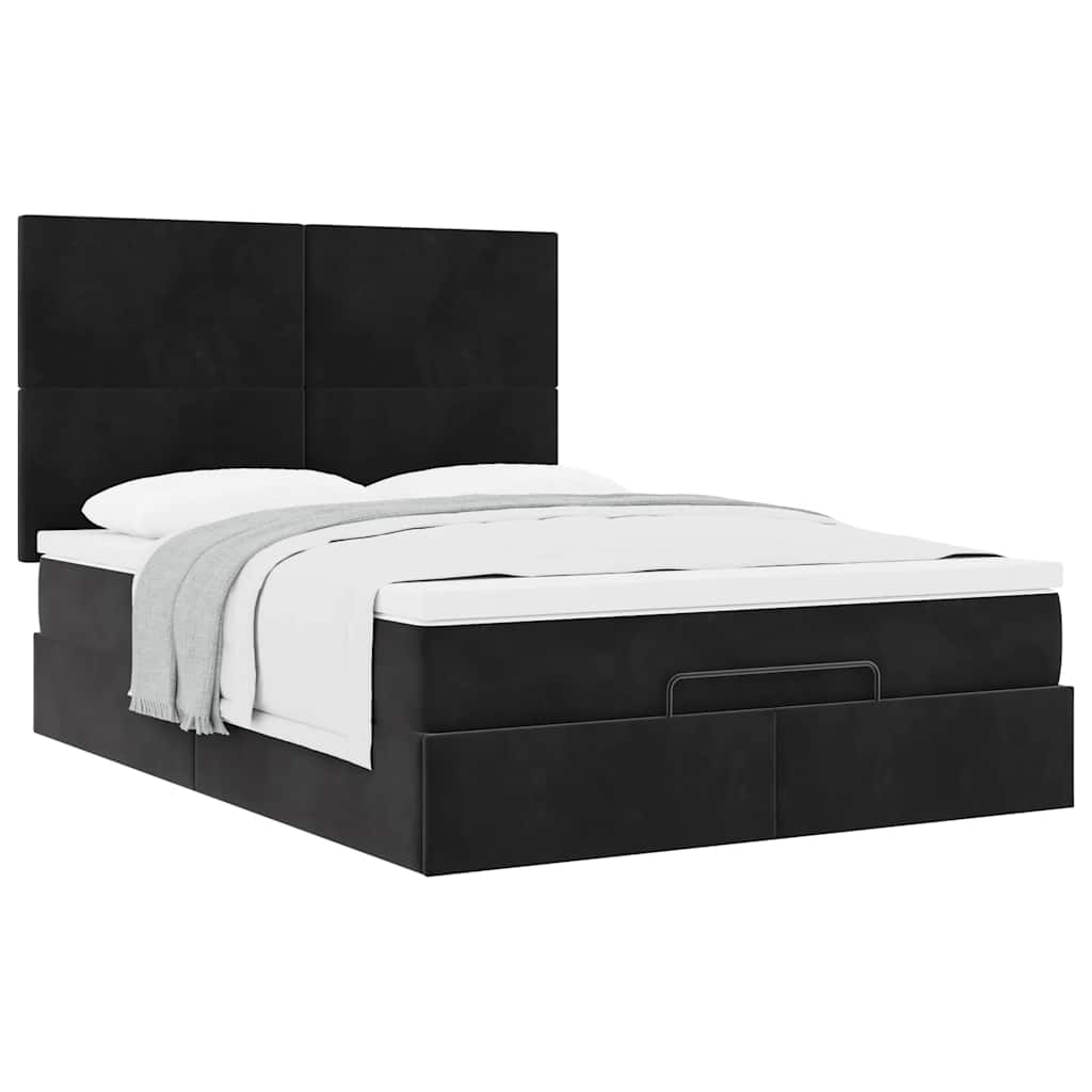 Cadre de lit ottoman avec matelas noir 140x190 cm velours - XIOS