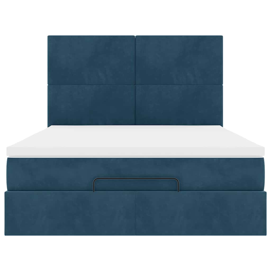 Cadre de lit ottoman avec matelas bleu foncé 140x190 cm velours - XIOS