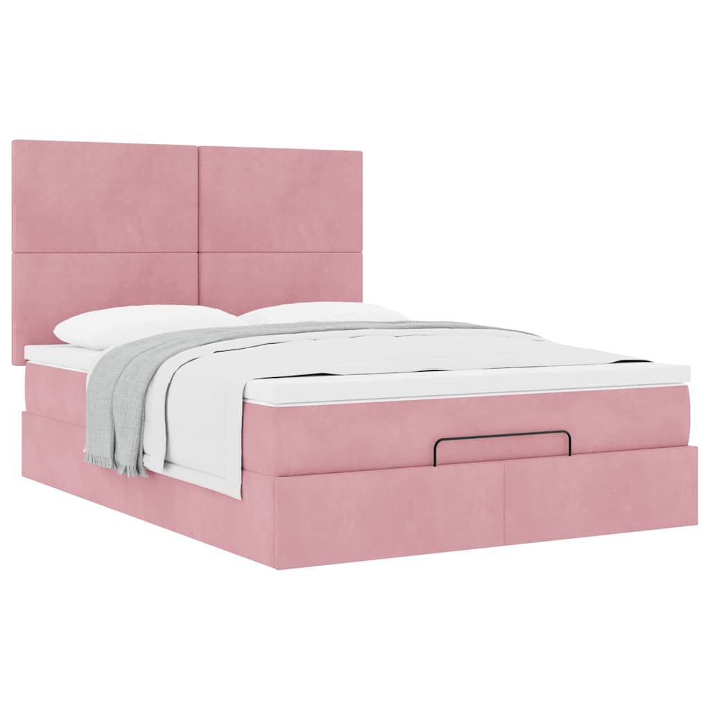 Cadre de lit ottoman avec matelas rose 140x190 cm velours - XIOS