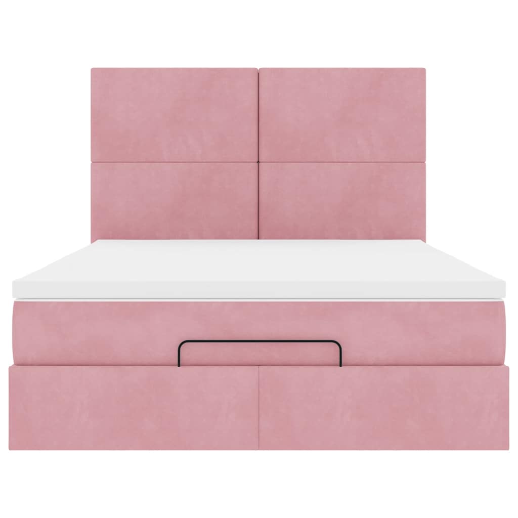 Cadre de lit ottoman avec matelas rose 140x190 cm velours - XIOS