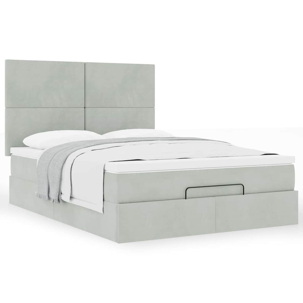 Cadre de lit ottoman avec matelas gris clair 140x200 cm velours - XIOS