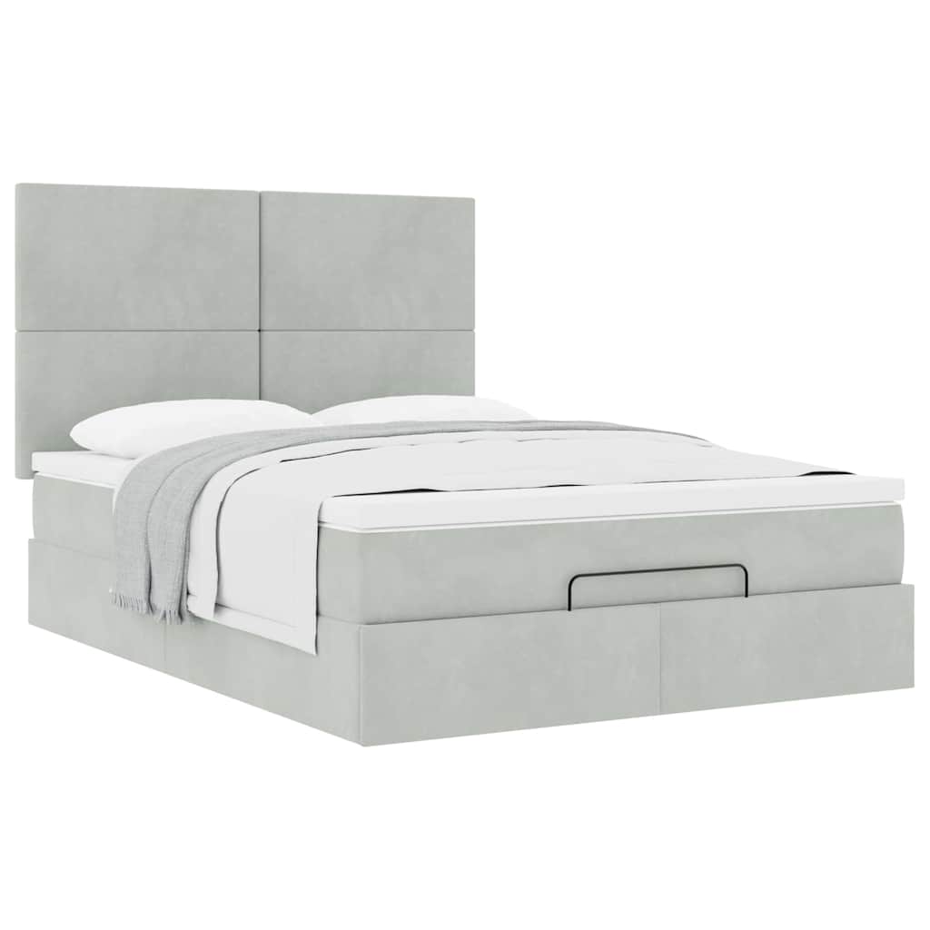 Cadre de lit ottoman avec matelas gris clair 140x200 cm velours - XIOS