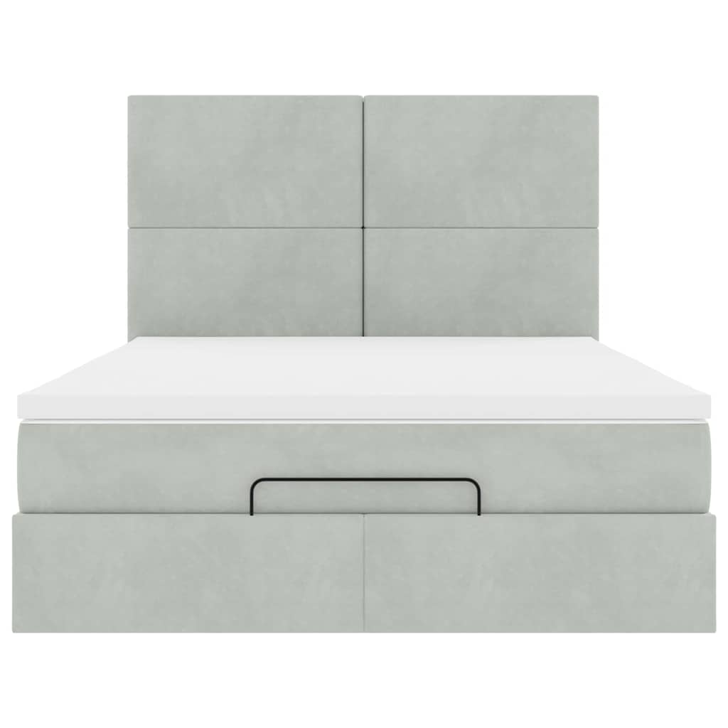 Cadre de lit ottoman avec matelas gris clair 140x200 cm velours - XIOS
