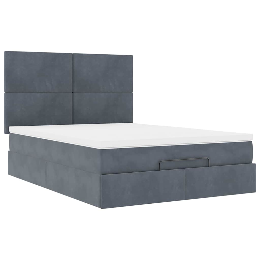 Cadre de lit ottoman avec matelas gris foncé 140x200 cm velours - XIOS