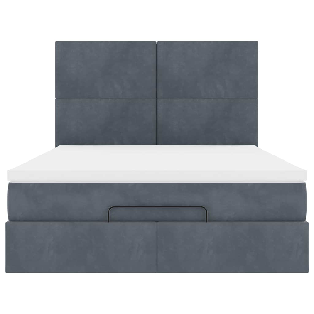 Cadre de lit ottoman avec matelas gris foncé 140x200 cm velours - XIOS