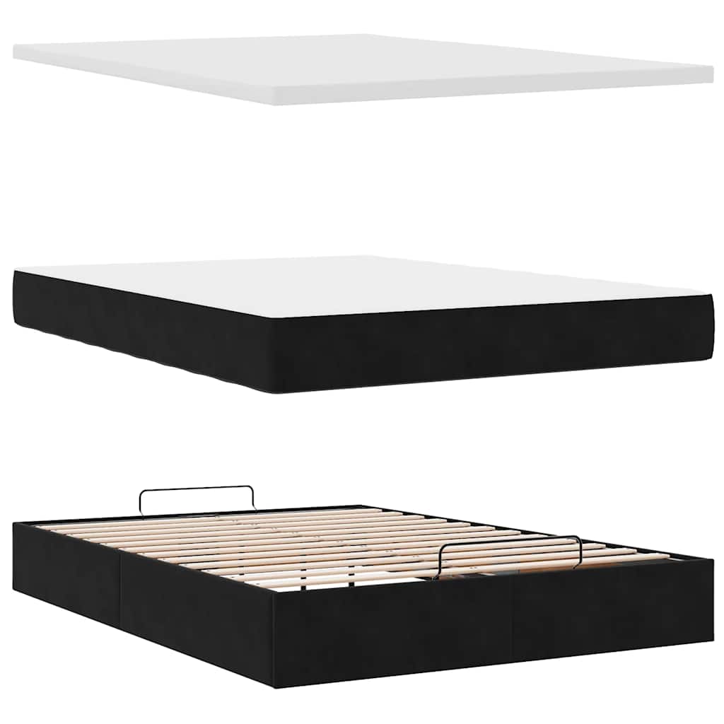 Cadre de lit ottoman avec matelas noir 140x200 cm velours - XIOS