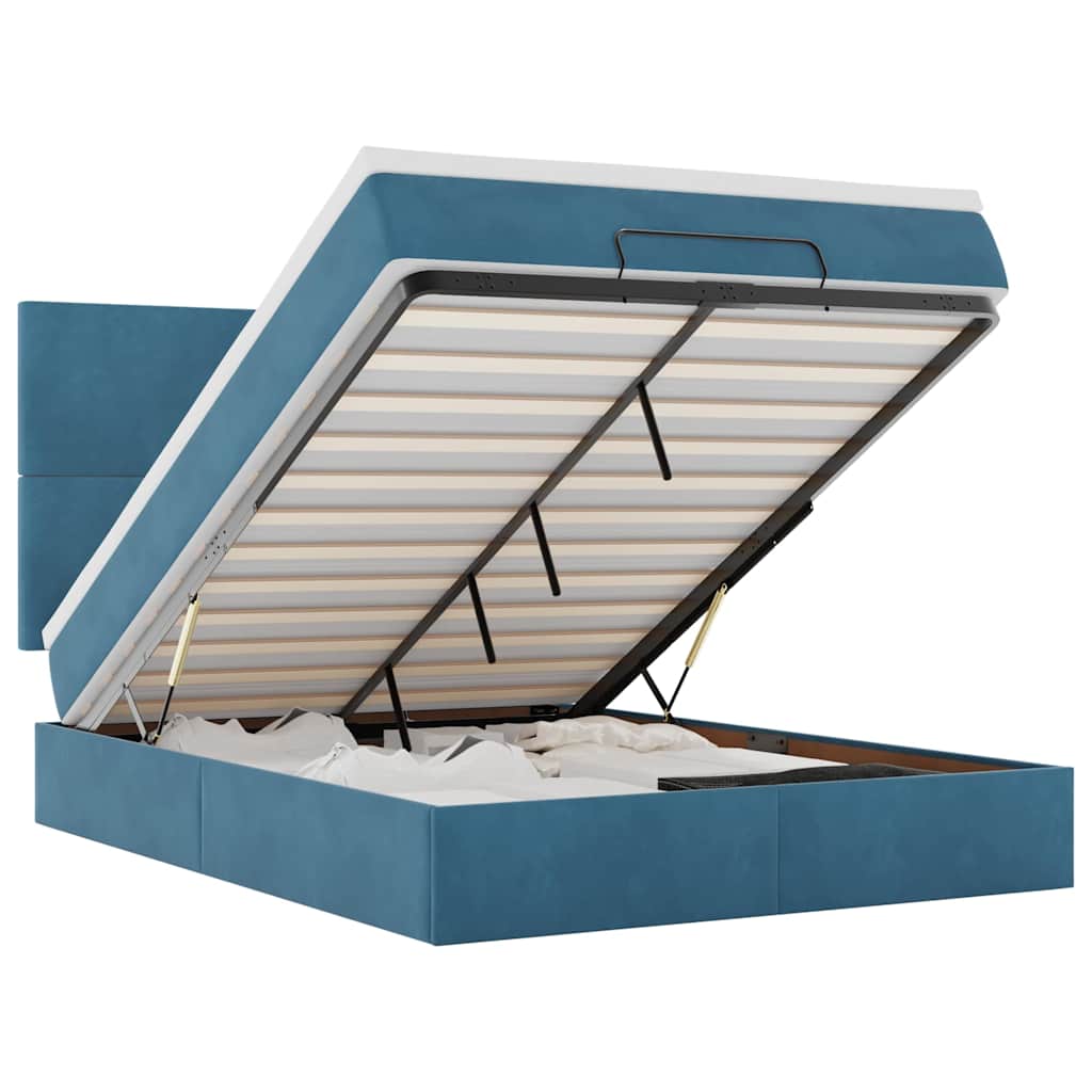 Cadre de lit ottoman avec matelas bleu foncé 140x200 cm velours - XIOS