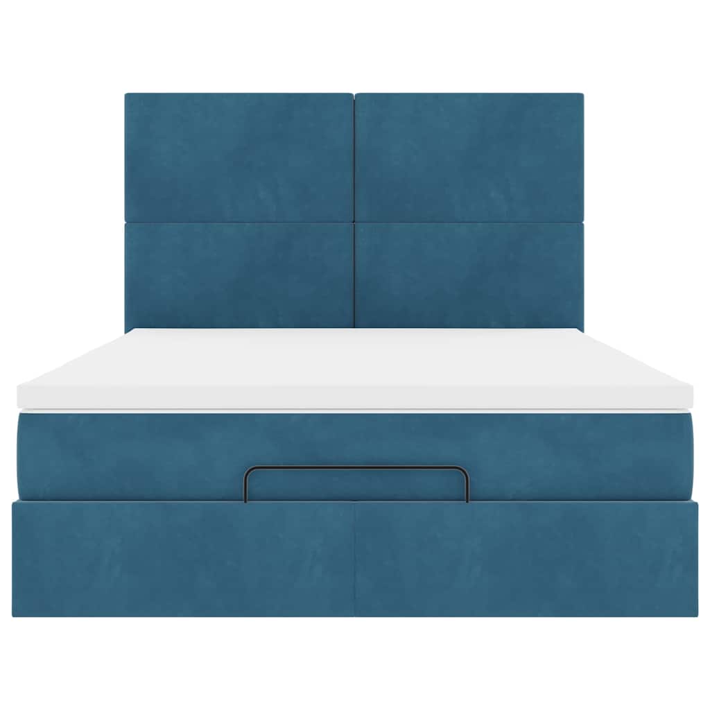 Cadre de lit ottoman avec matelas bleu foncé 140x200 cm velours - XIOS