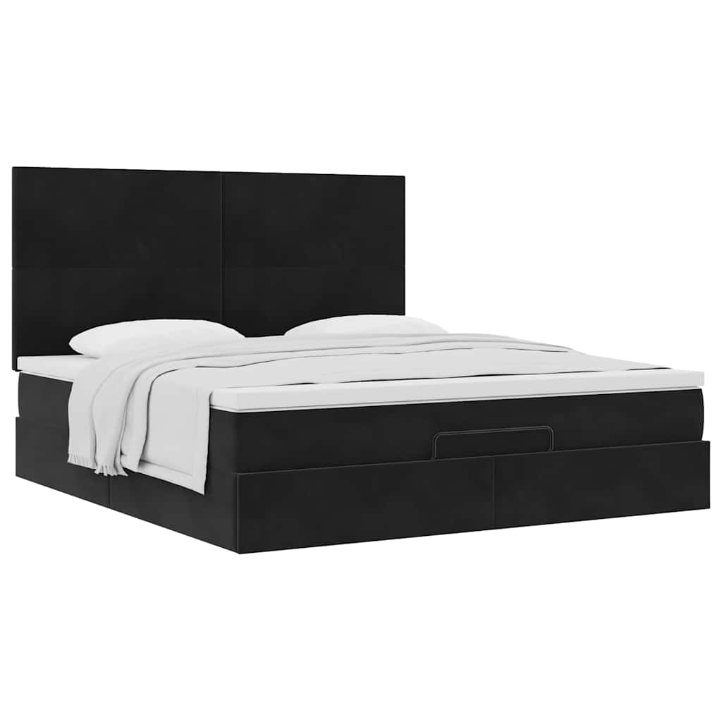 Cadre de lit ottoman avec matelas noir 160x200 cm velours - XIOS