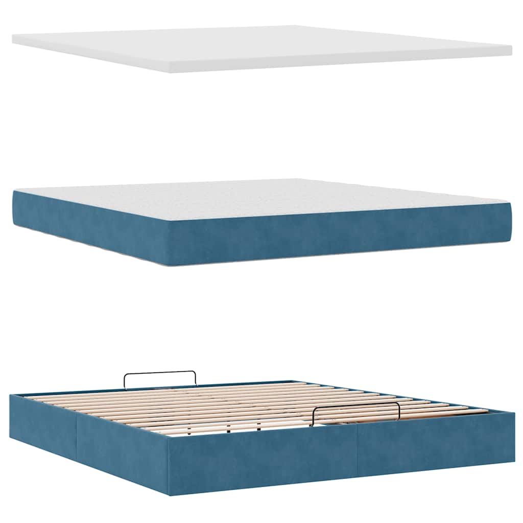 Cadre de lit ottoman avec matelas bleu foncé 180x200 cm velours - XIOS