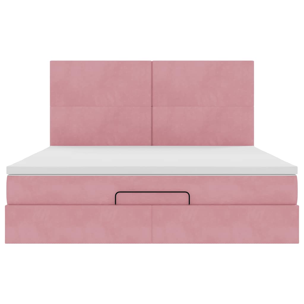 Cadre de lit ottoman avec matelas rose 180x200 cm velours - XIOS