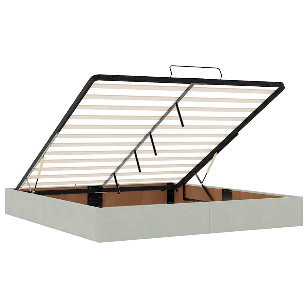Cadre de lit ottoman avec matelas gris clair 200x200 cm velours - XIOS