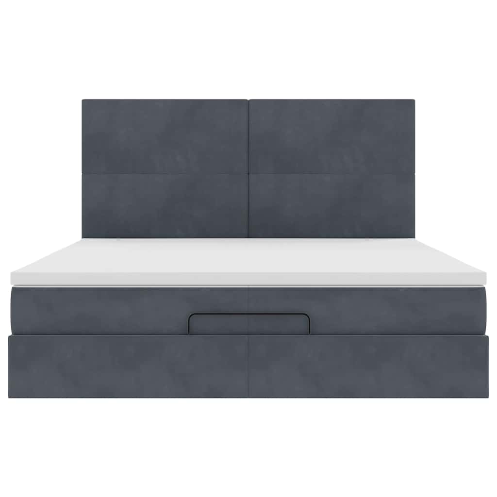 Cadre de lit ottoman avec matelas gris foncé 200x200 cm velours - XIOS