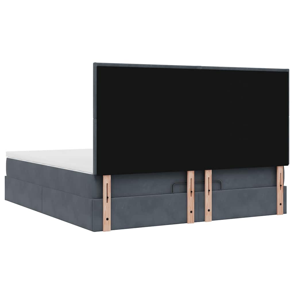 Cadre de lit ottoman avec matelas gris foncé 200x200 cm velours - XIOS