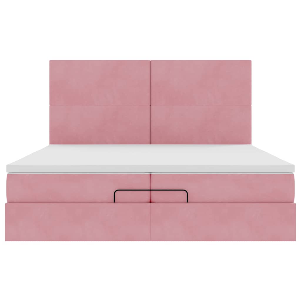Cadre de lit ottoman avec matelas rose 200x200 cm velours - XIOS