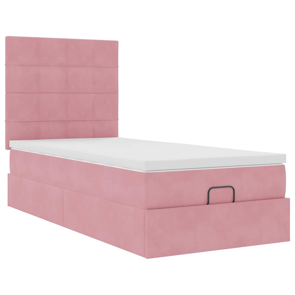 Cadre de lit ottoman avec matelas rose 80x200 cm velours - XIOS
