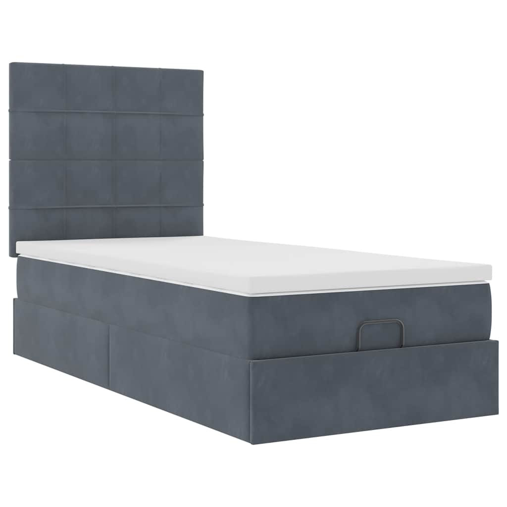 Cadre de lit ottoman et matelas gris foncé 90x200 cm velours - XIOS