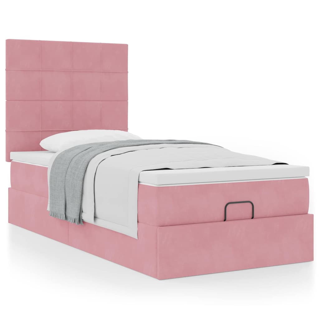 Cadre de lit ottoman avec matelas rose 90x200 cm velours - XIOS