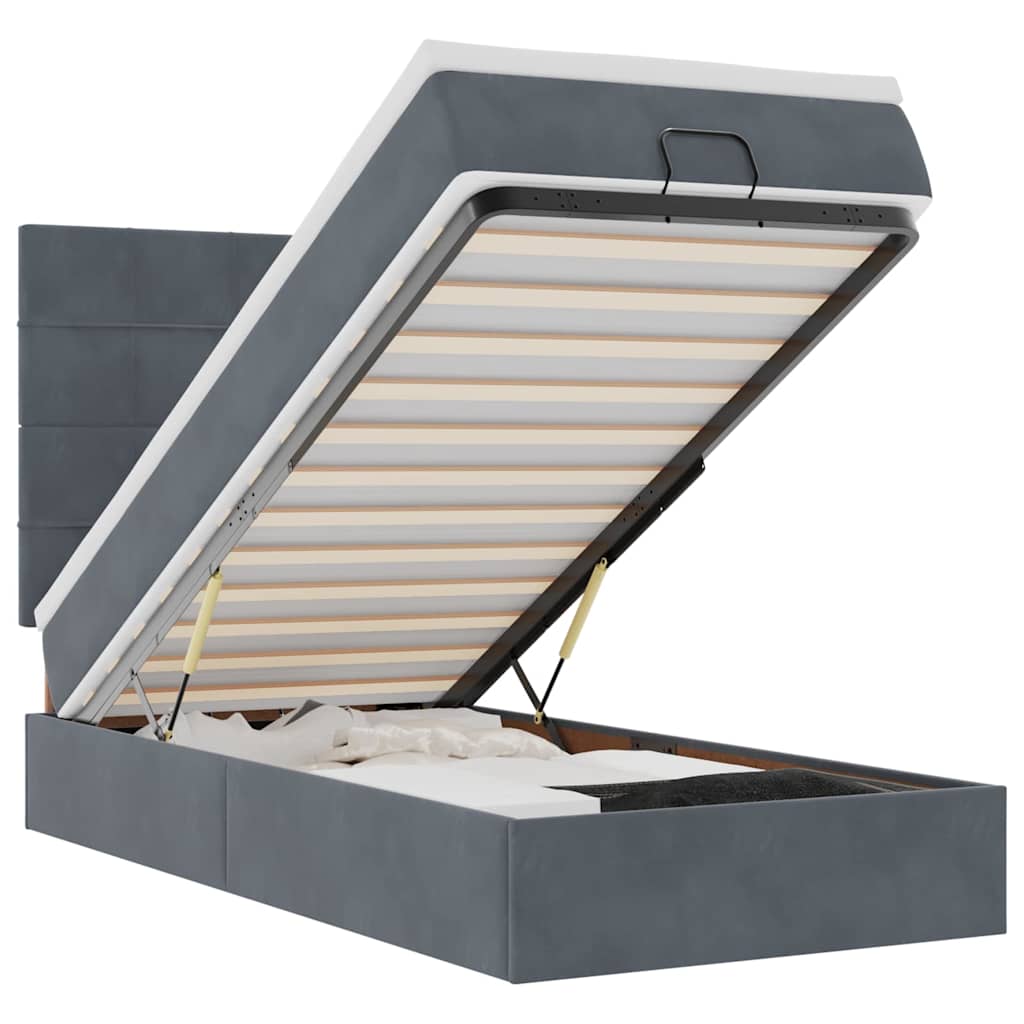 Cadre de lit ottoman avec matelas gris foncé 100x200 cm velours - XIOS
