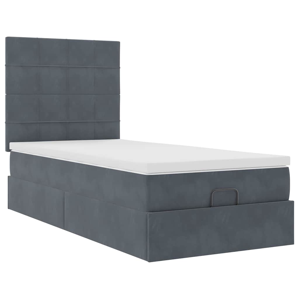 Cadre de lit ottoman avec matelas gris foncé 100x200 cm velours - XIOS
