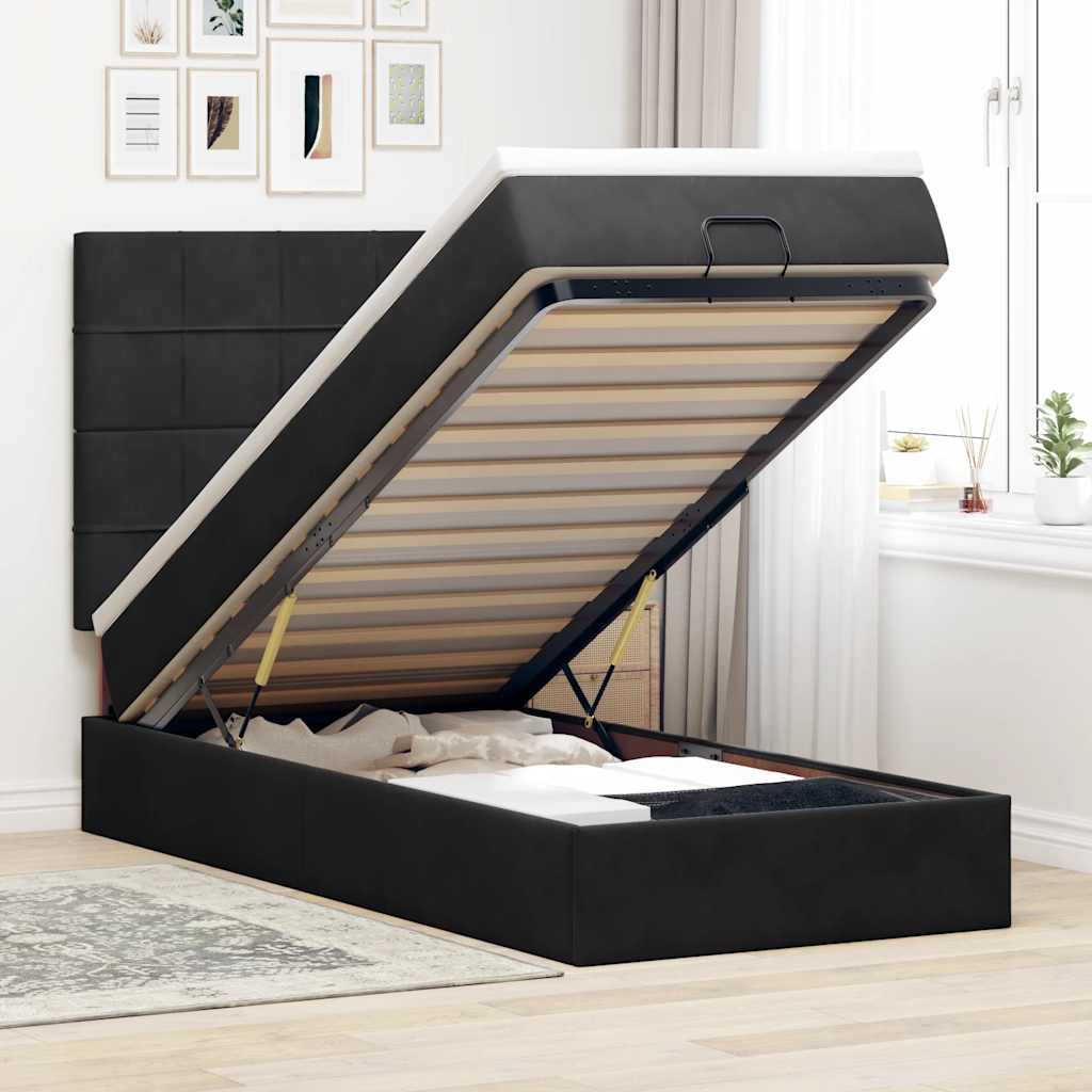 Cadre de lit ottoman avec matelas noir 100x200cm velours - XIOS