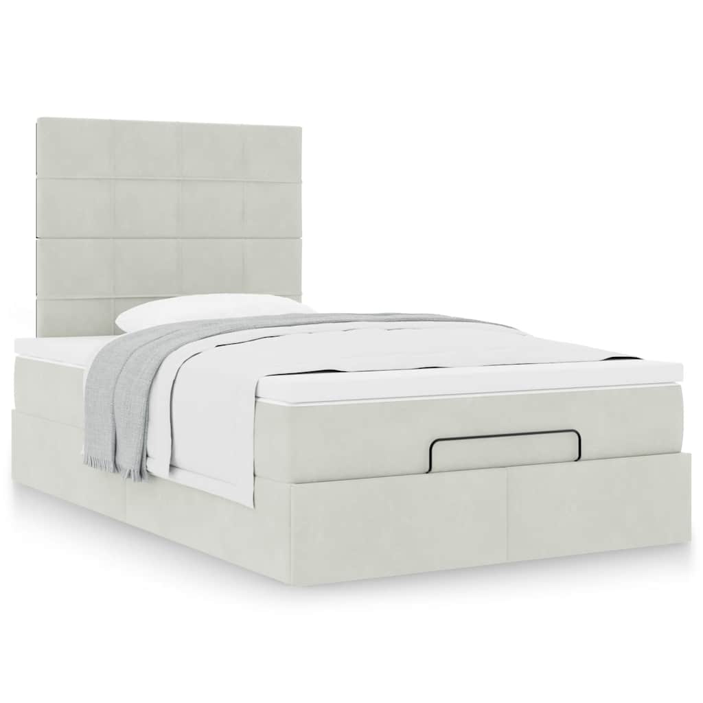 Cadre de lit ottoman avec matelas gris clair 120x190 cm velours - XIOS