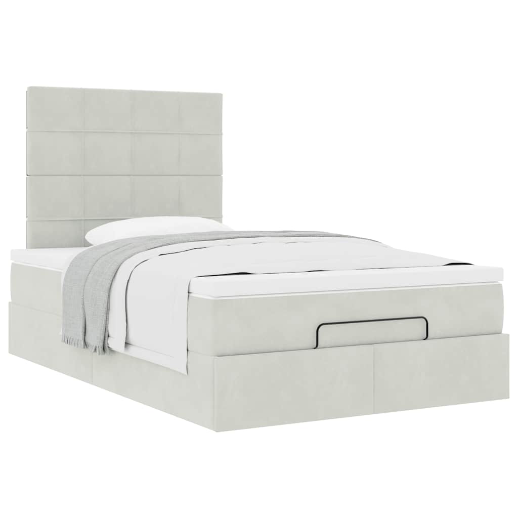 Cadre de lit ottoman avec matelas gris clair 120x190 cm velours - XIOS