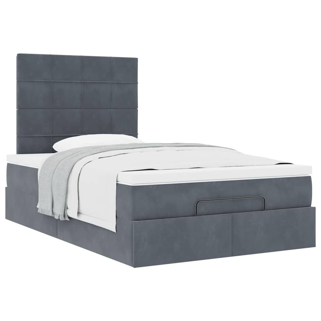 Cadre de lit ottoman avec matelas gris foncé 120x190 cm velours - XIOS