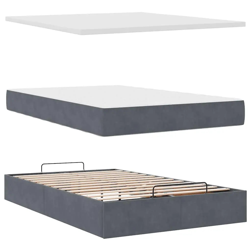 Cadre de lit ottoman avec matelas gris foncé 120x190 cm velours - XIOS