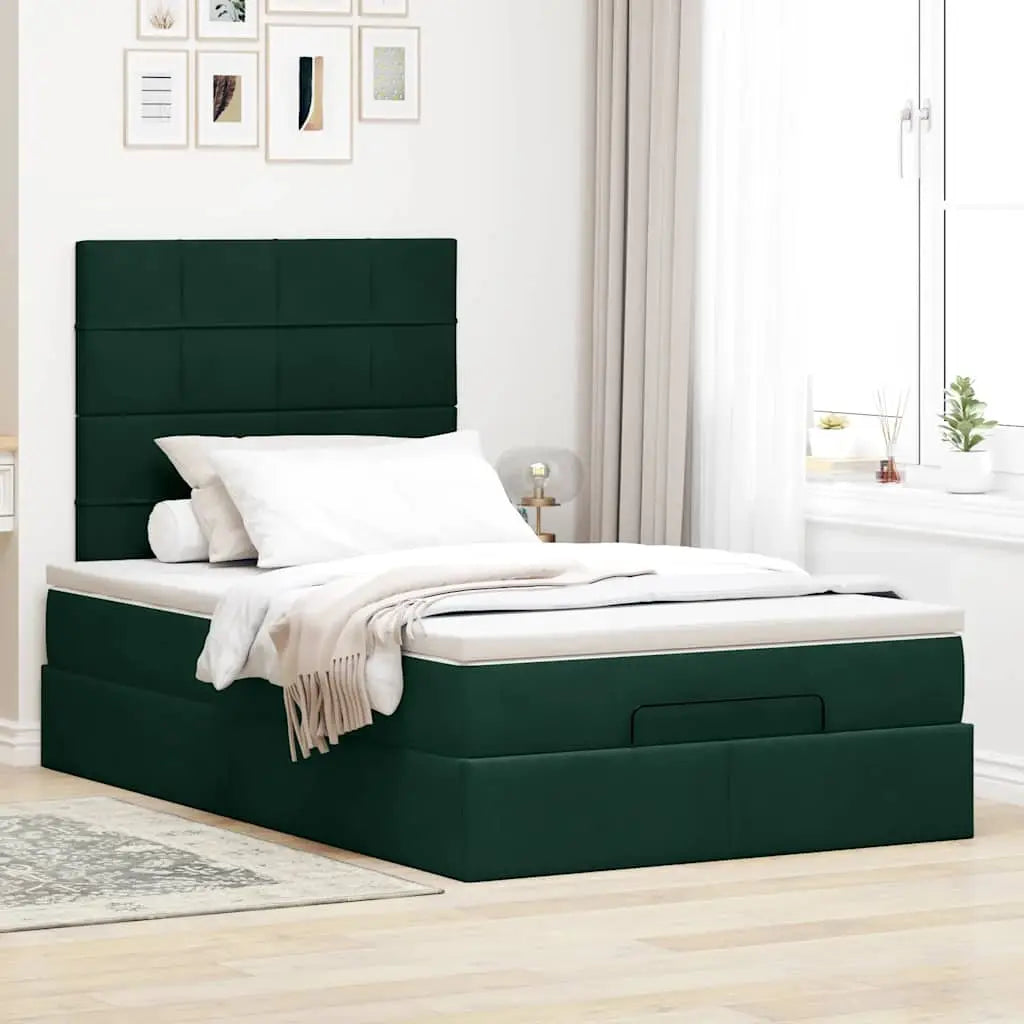 Cadre de lit ottoman avec matelas vert foncé 120x190 cm velours - XIOS