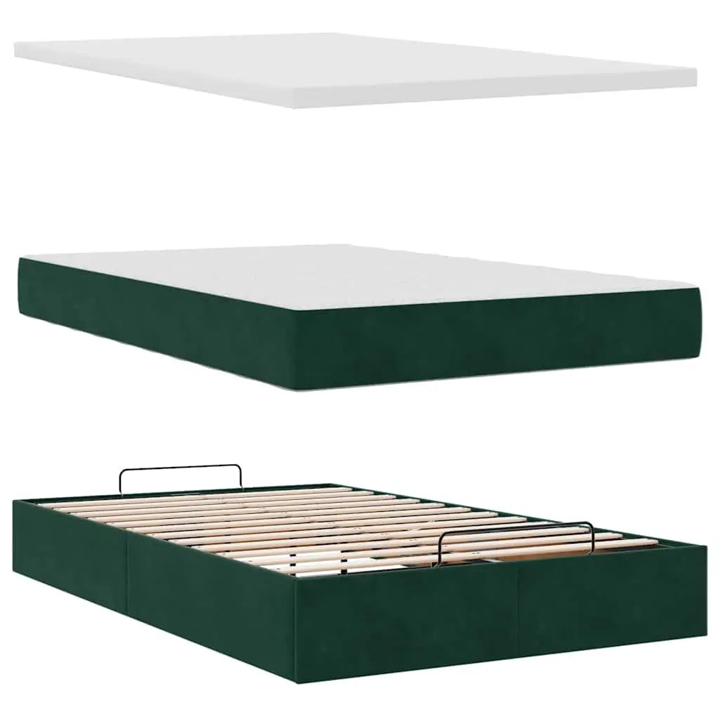 Cadre de lit ottoman avec matelas vert foncé 120x190 cm velours - XIOS