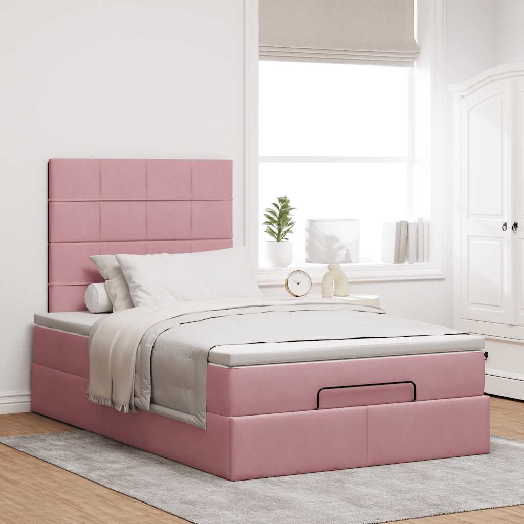 Cadre de lit ottoman avec matelas rose 120x190 cm velours - XIOS