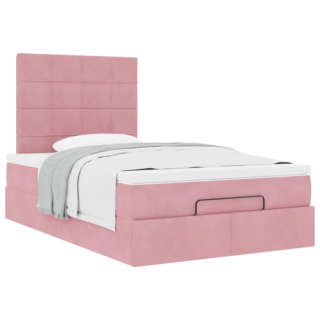 Cadre de lit ottoman avec matelas rose 120x190 cm velours - XIOS