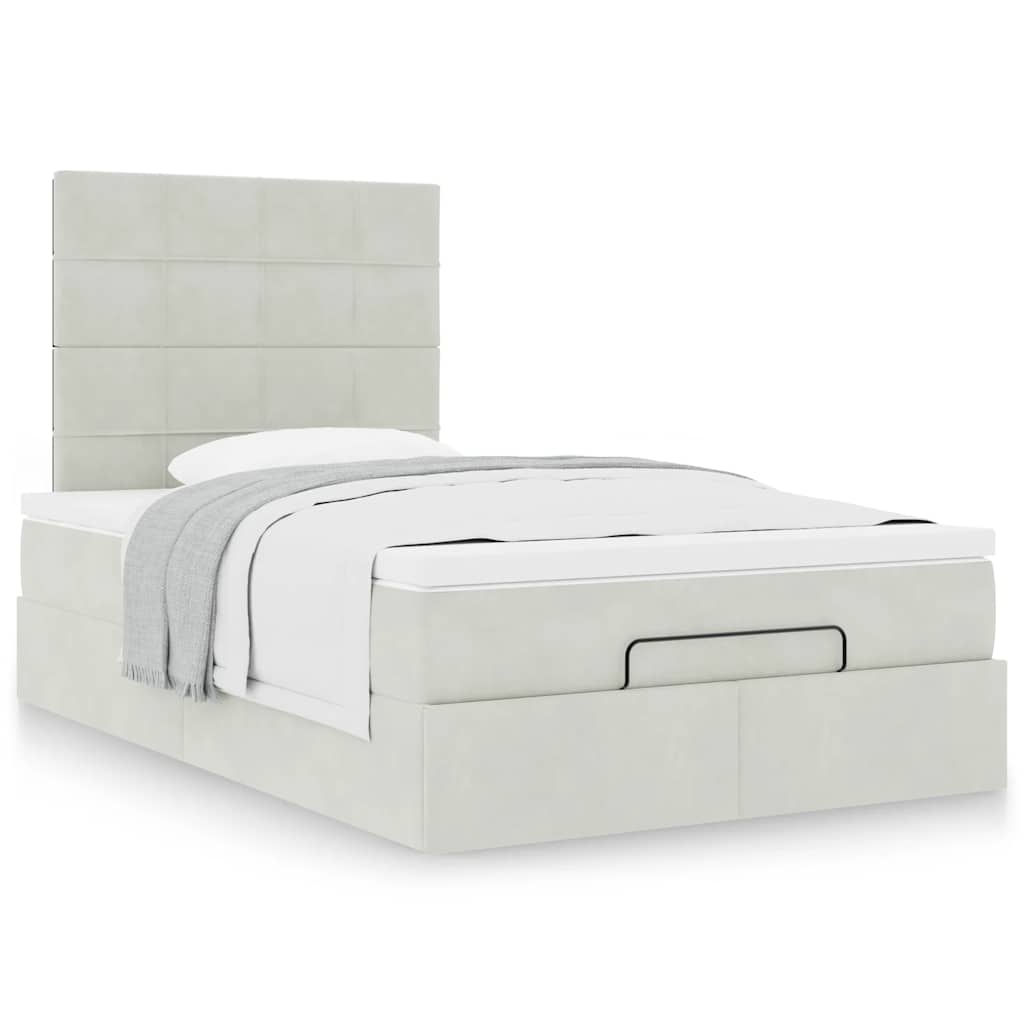 Cadre de lit ottoman et matelas gris clair 120x200 cm velours - XIOS