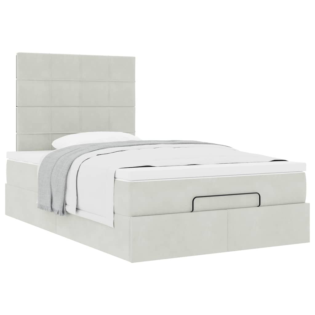 Cadre de lit ottoman et matelas gris clair 120x200 cm velours - XIOS