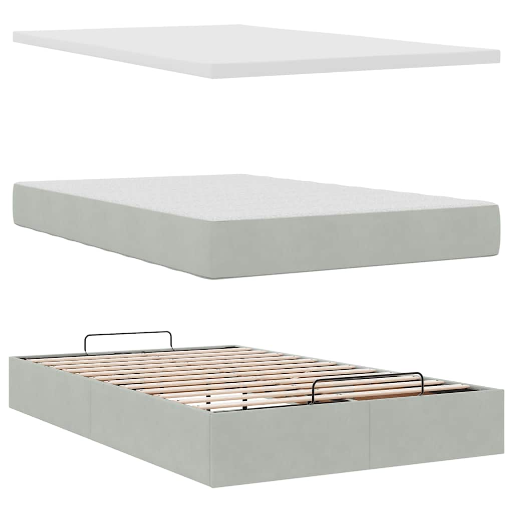 Cadre de lit ottoman et matelas gris clair 120x200 cm velours - XIOS