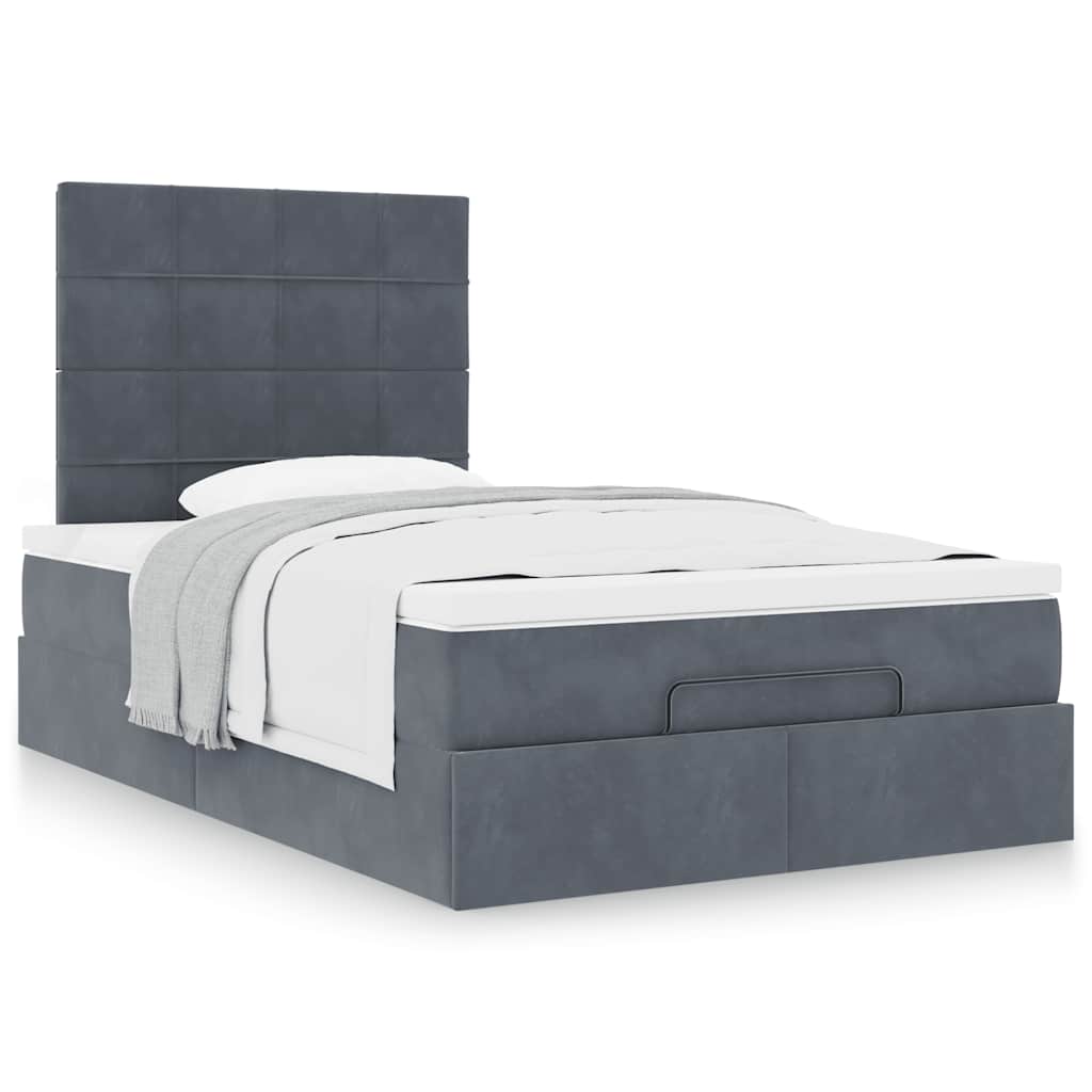 Cadre de lit ottoman et matelas gris foncé 120x200 cm velours - XIOS