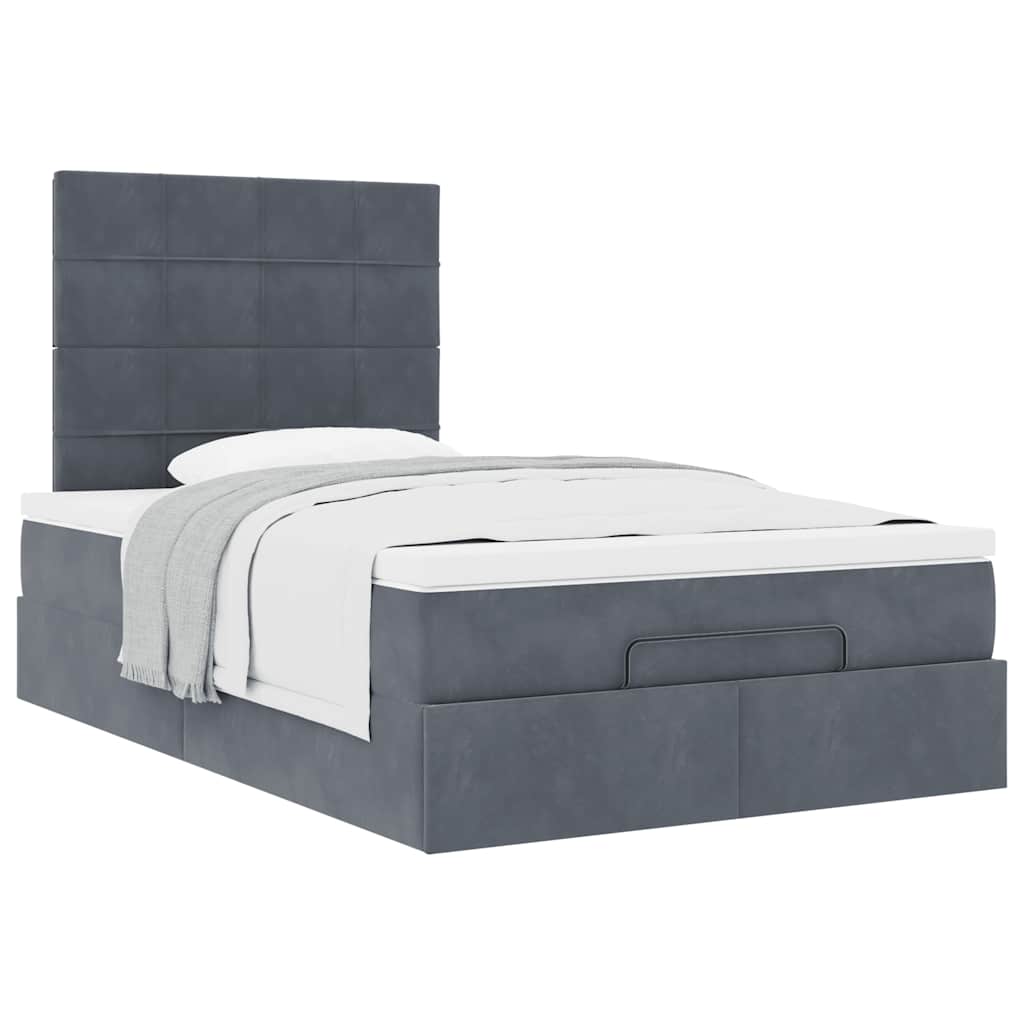 Cadre de lit ottoman et matelas gris foncé 120x200 cm velours - XIOS