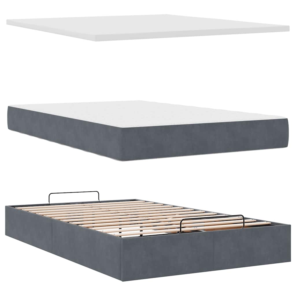 Cadre de lit ottoman et matelas gris foncé 120x200 cm velours - XIOS