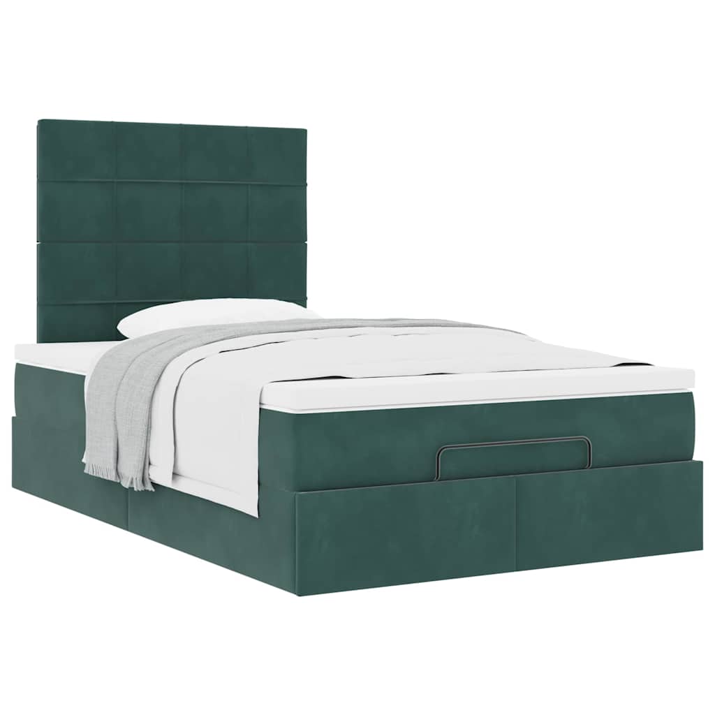 Cadre de lit ottoman avec matelas vert foncé 120x200 cm velours - XIOS