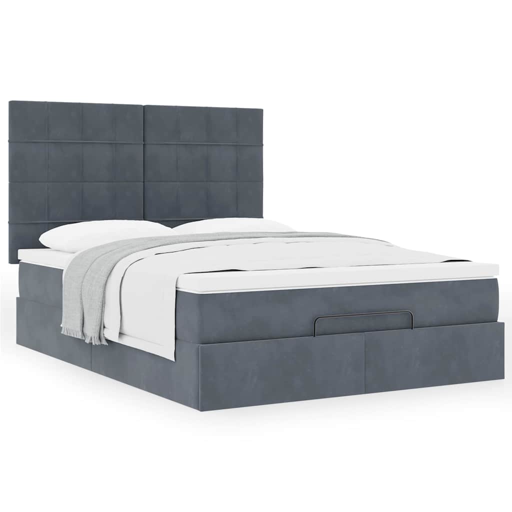 Cadre de lit ottoman avec matelas gris foncé 140x190 cm velours - XIOS