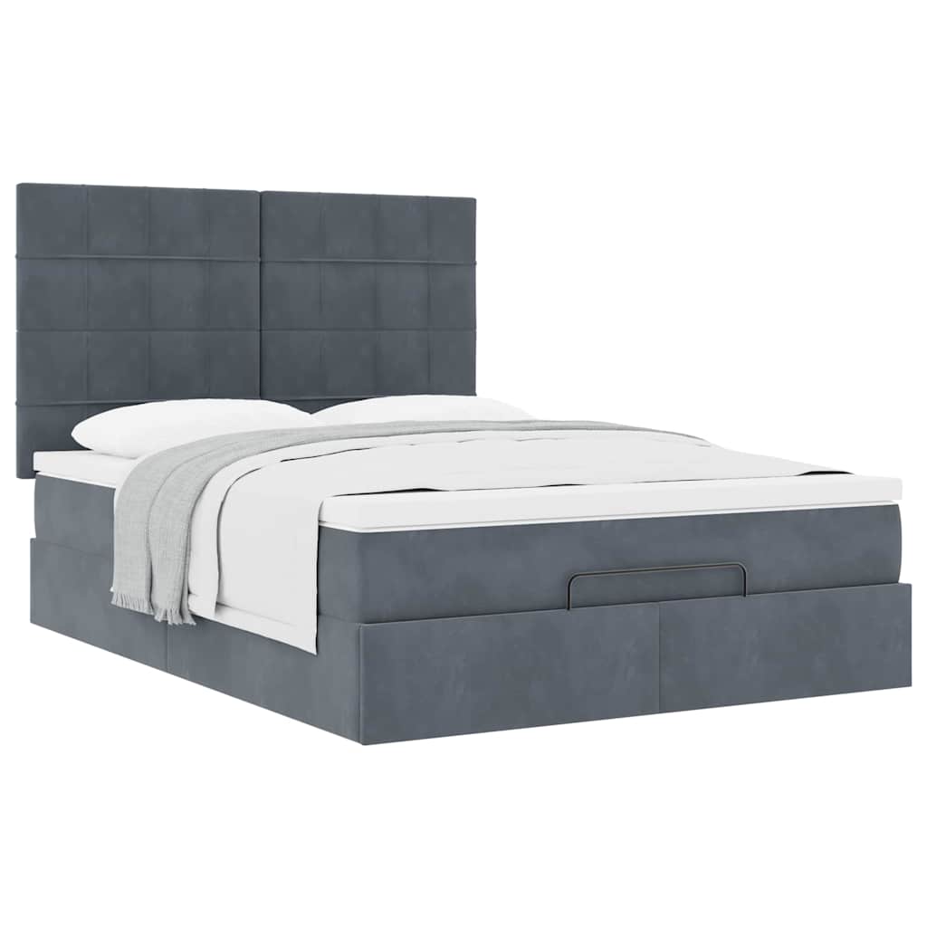 Cadre de lit ottoman avec matelas gris foncé 140x190 cm velours - XIOS
