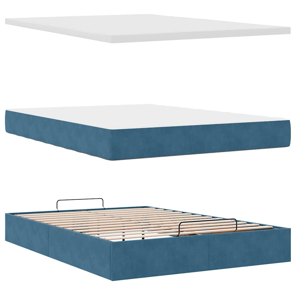 Cadre de lit ottoman avec matelas bleu foncé 140x190 cm velours - XIOS